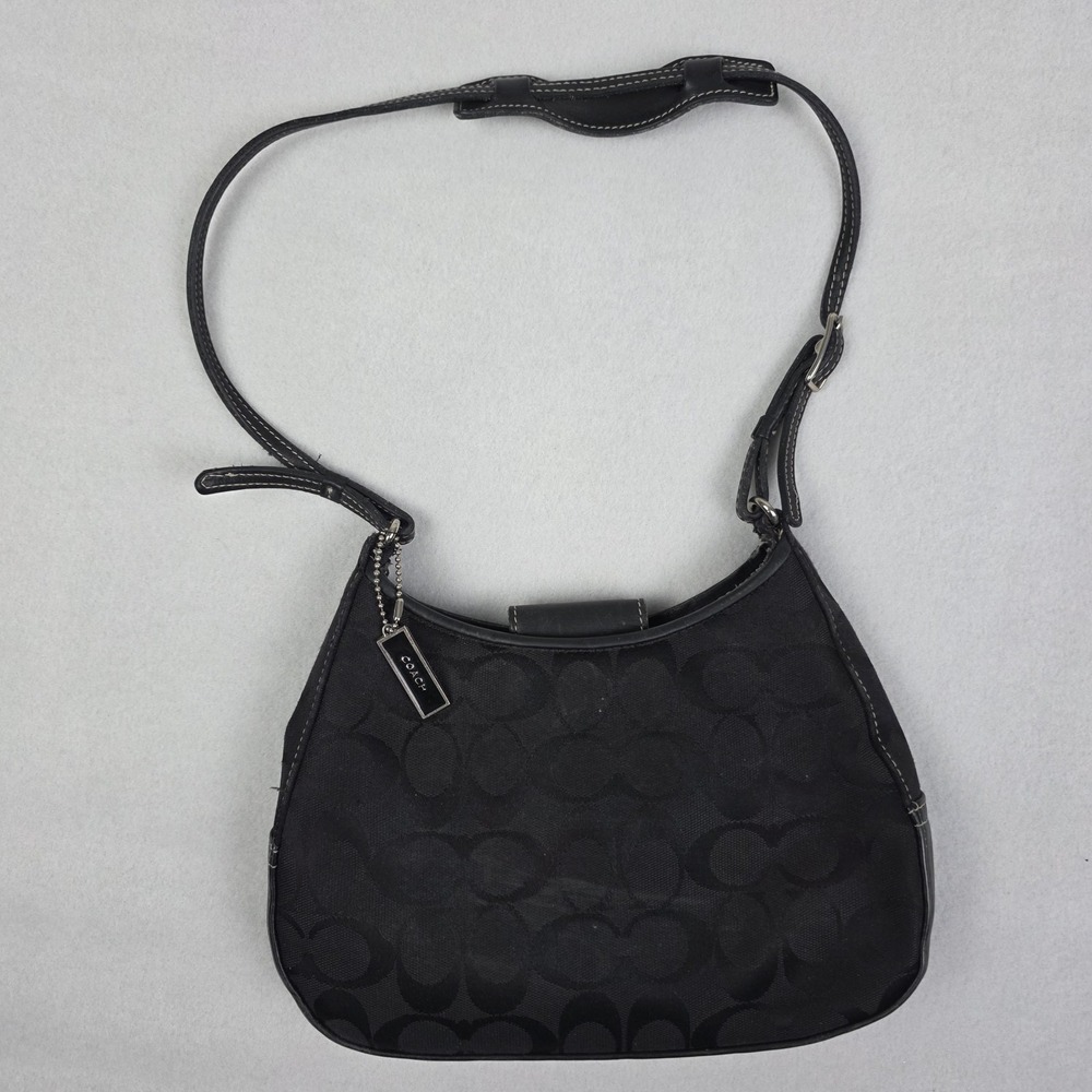 Vintage Y2k Coach Mini Bag Black Shoulder Hobo Signature C 2000s Canvas Leather